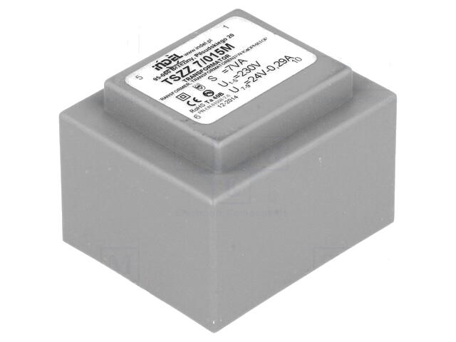Transformator: ingegoten; 7VA; 230VAC; 24V; 290mA; PCB; IP00; A: 45mm Transformator: ingegoten; 7VA; 230VAC; 24V; 290mA; PCB; IP00; A: 45mm